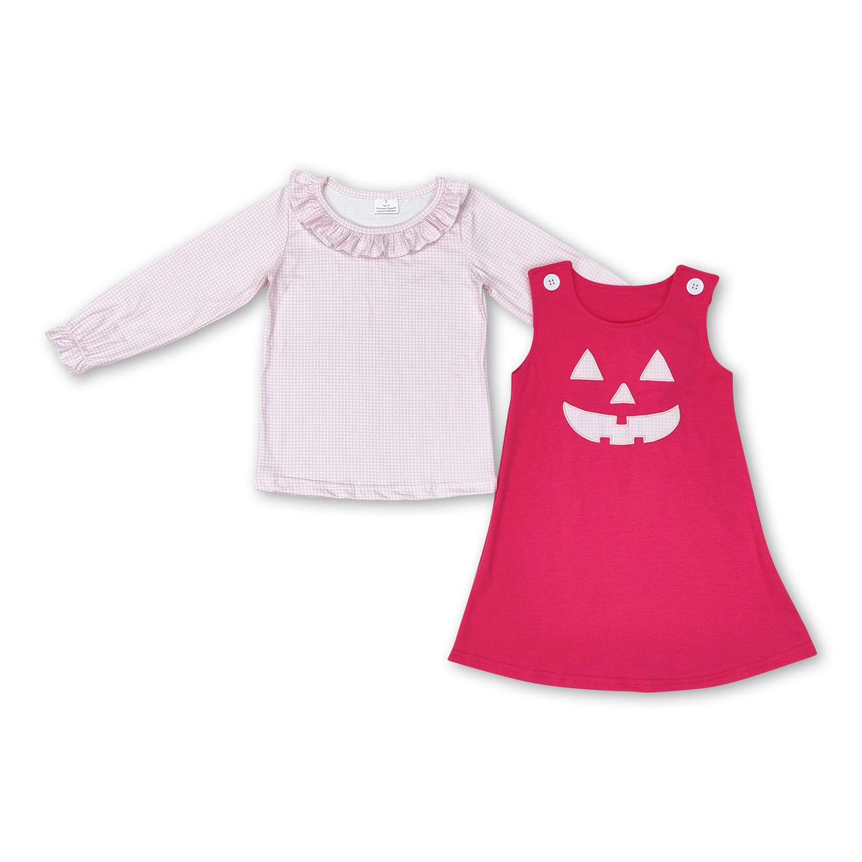 Pink plaid shirt match sleeveless dress girls Halloween set