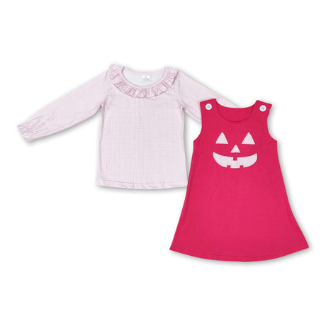 Pink plaid shirt match sleeveless dress girls Halloween set