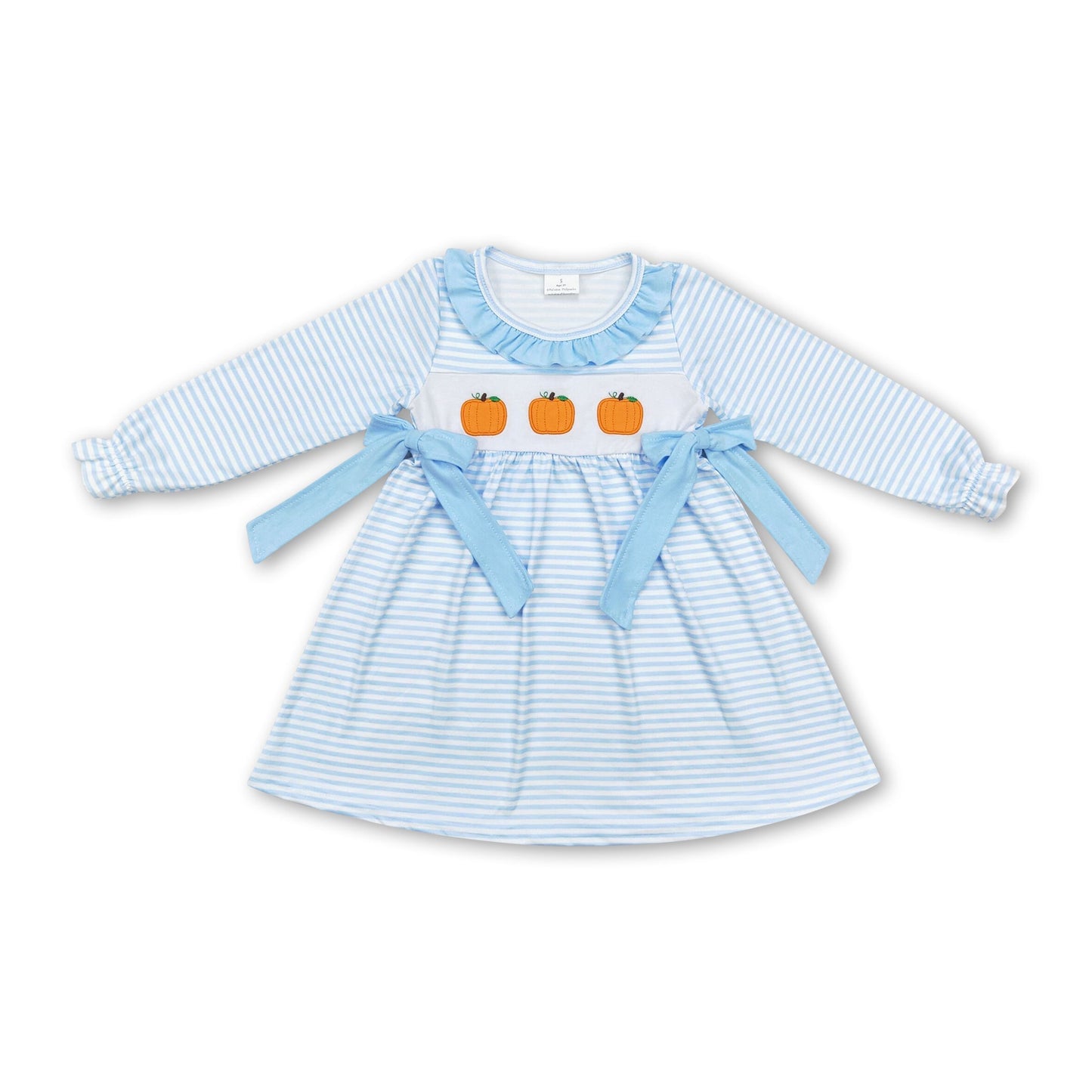 Long sleeves stripe pumpkin kids girls fall dresses