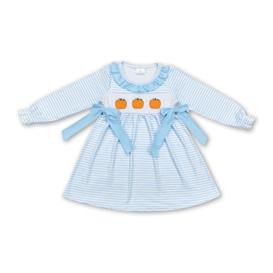 Long sleeves stripe pumpkin kids girls fall dresses