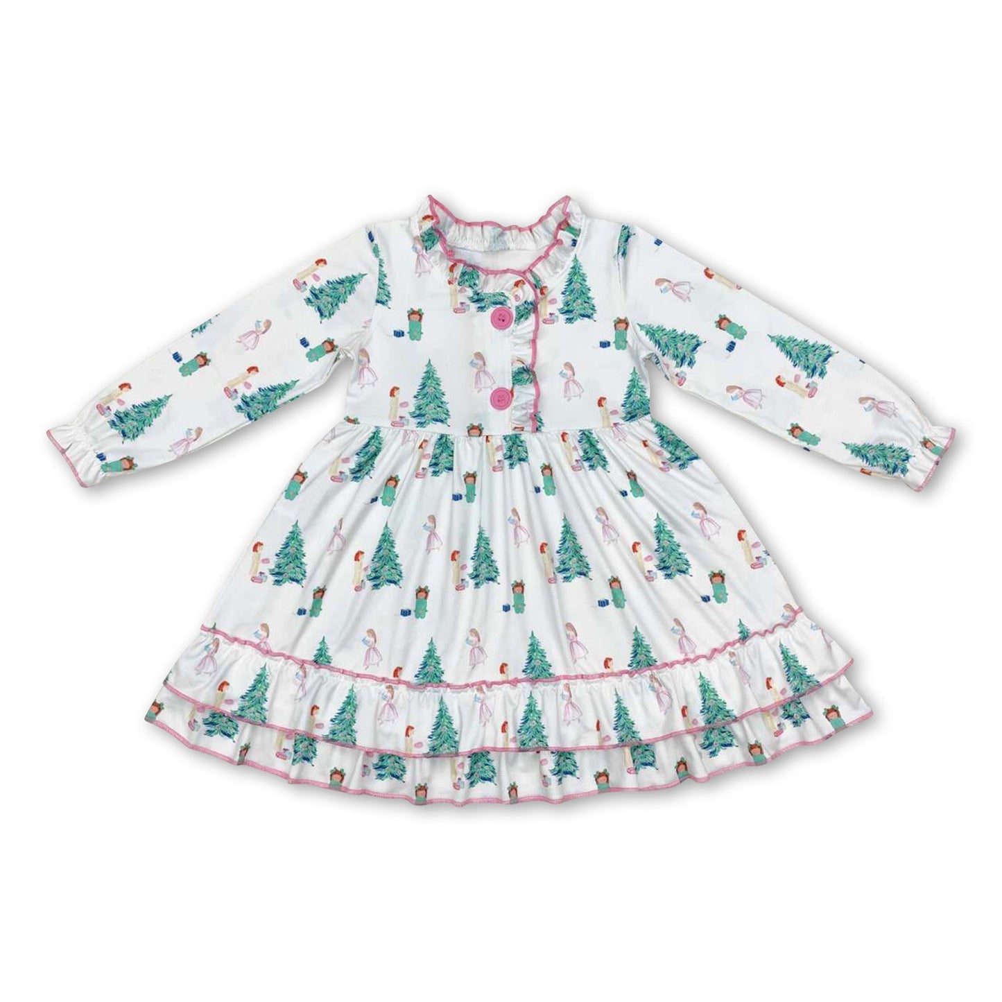 Long sleeves Christmas tree kids girls nightgown