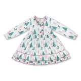 Long sleeves Christmas tree kids girls nightgown