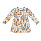 Long sleeves pumpkin floral girls fall dresses