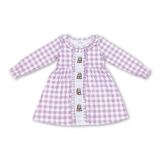 Long sleeves purple plaid ghost girls Halloween dress