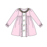 Pink long sleeves leopard santa girls Christmas dresses