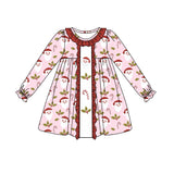 Pink long sleeves santa candy cane girls Christmas dress
