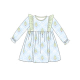 Long sleeves light blue Christmas tree baby girls dresses