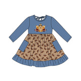 Football print long sleeves girls Thanksgiving dress