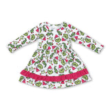 Hot pink ruffle green face Christmas tree girls dresses
