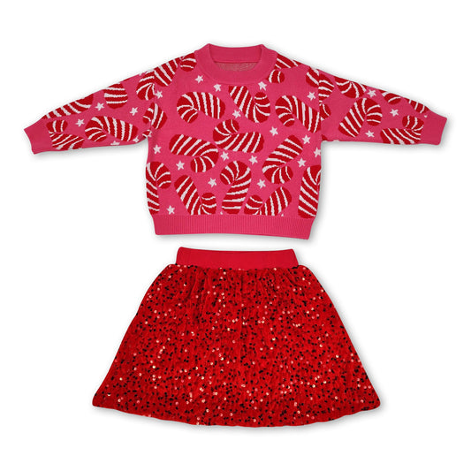 Pink candy cane sweater sequin skirt girls Christmas clothes