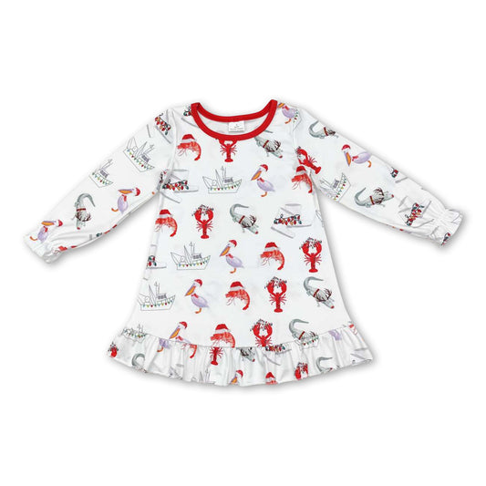 Long sleeves crawfish duck Christmas girls nightgown