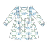Long sleeves blue stripe pumpkin kids girls fall dresses