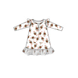Long sleeves Christmas candy cane kids girls nightgown