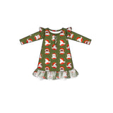 Green long sleeves santa kids girls Christmas nightgown