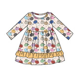 Long sleeves colorful pumpkin yellow ruffle girls fall dress