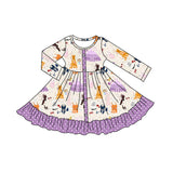 Long sleeves lavender polka dots ruffle singer girls dresses