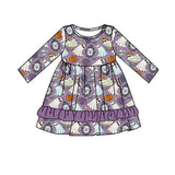Long sleeves ghost pumpkin ruffle girls Halloween dress
