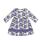 Purple long sleeves ruffle pumpkin girls fall dresses