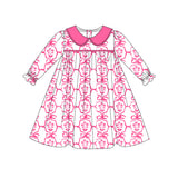 Hot pink floral bow long sleeves girls dresses