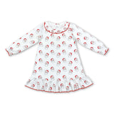 Long sleeves ruffle santa kids girls Christmas night dress