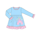 Pink polka dots ruffle castle mouse girls dresses