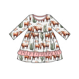 Highland cow cactus ruffle baby girls western dress