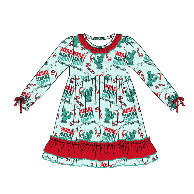 Merry Christmas cactus candy cane girls dresses Yawoo Garment Merry Christmas cactus candy cane girls dresses Yawoo Garment
