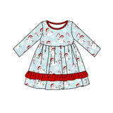 Long sleeves snowman candy cane girls Christmas dress