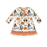 Polka dots pumpkin dog ruffle girls Halloween dresses