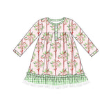 Pink bow berry ruffle long sleeves girls Christmas dress