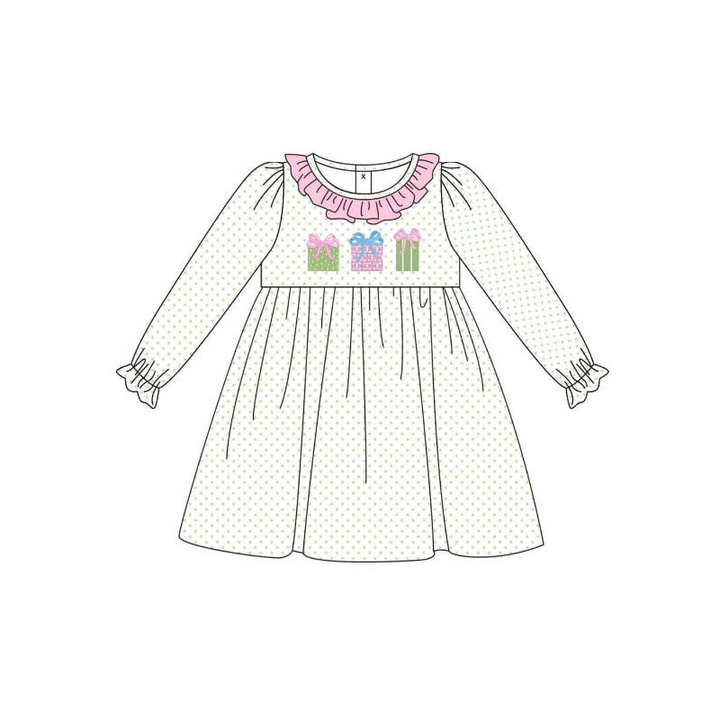 Polka dots long sleeves gift girls Christmas dresses