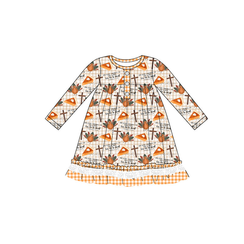 Plaid ruffle turkey pumpkin pie girls Thanksgiving dress