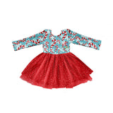 Long sleeves candy cane tulle girls Christmas dresses