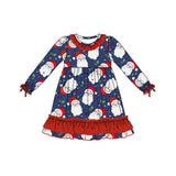 Blue santa long sleeves kids girls Christmas dresses