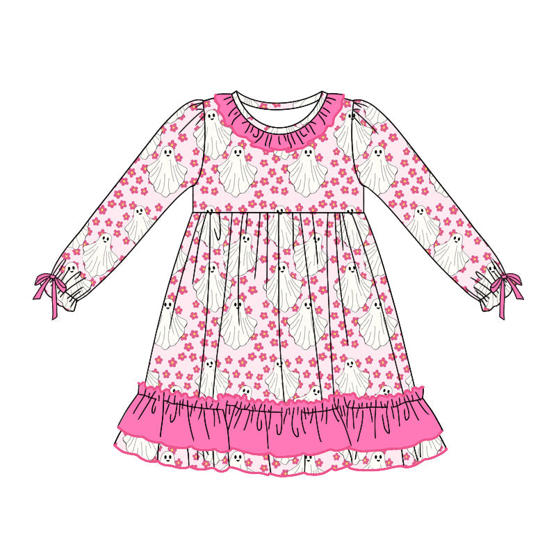 Pink floral ruffle ghost kids girls Halloween dresses