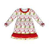 Deer green face long sleeves girls Christmas dresses