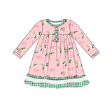 Plaid pink bow duck ruffle kids girls dresses