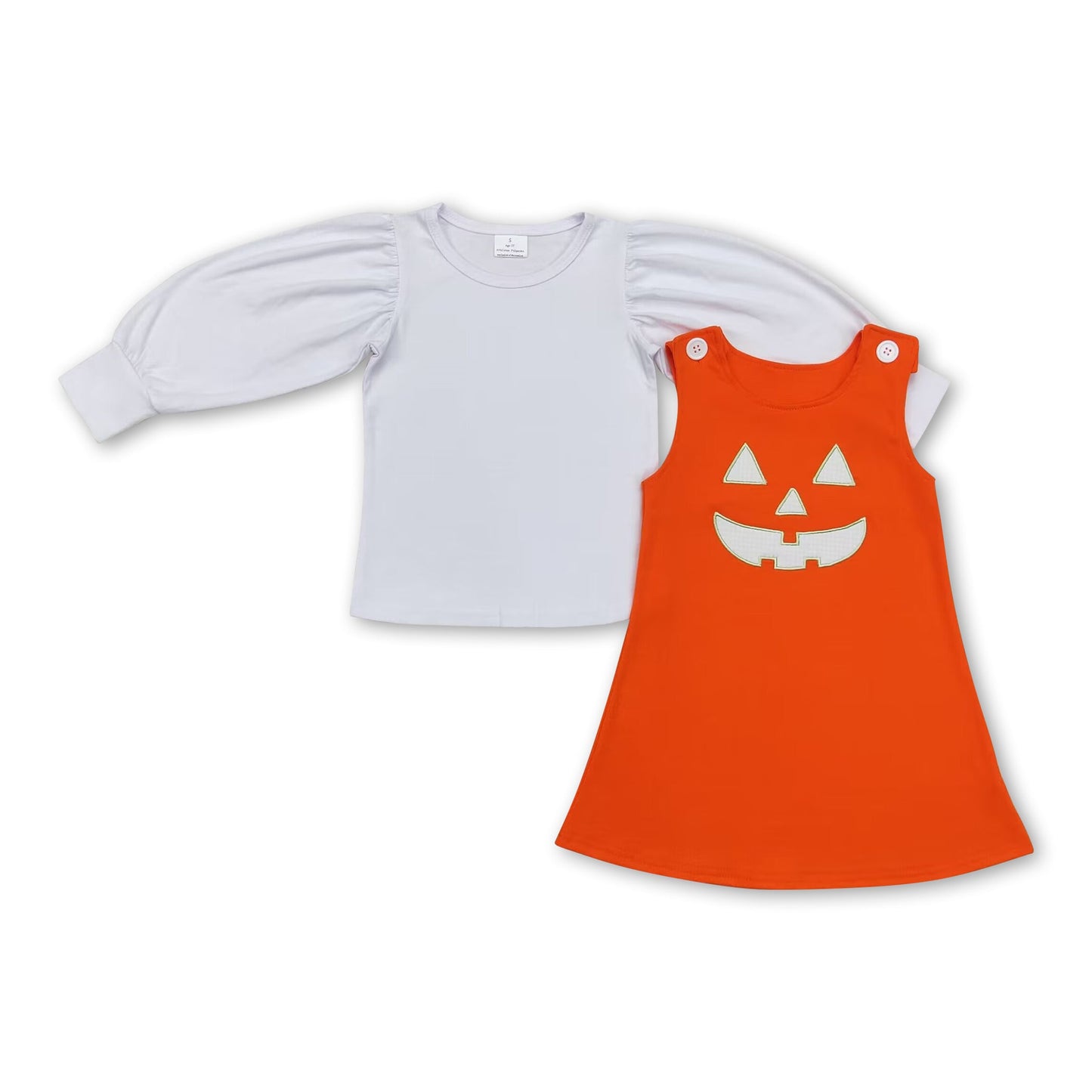 White cotton shirt orange sleeveless dress girls Halloween set