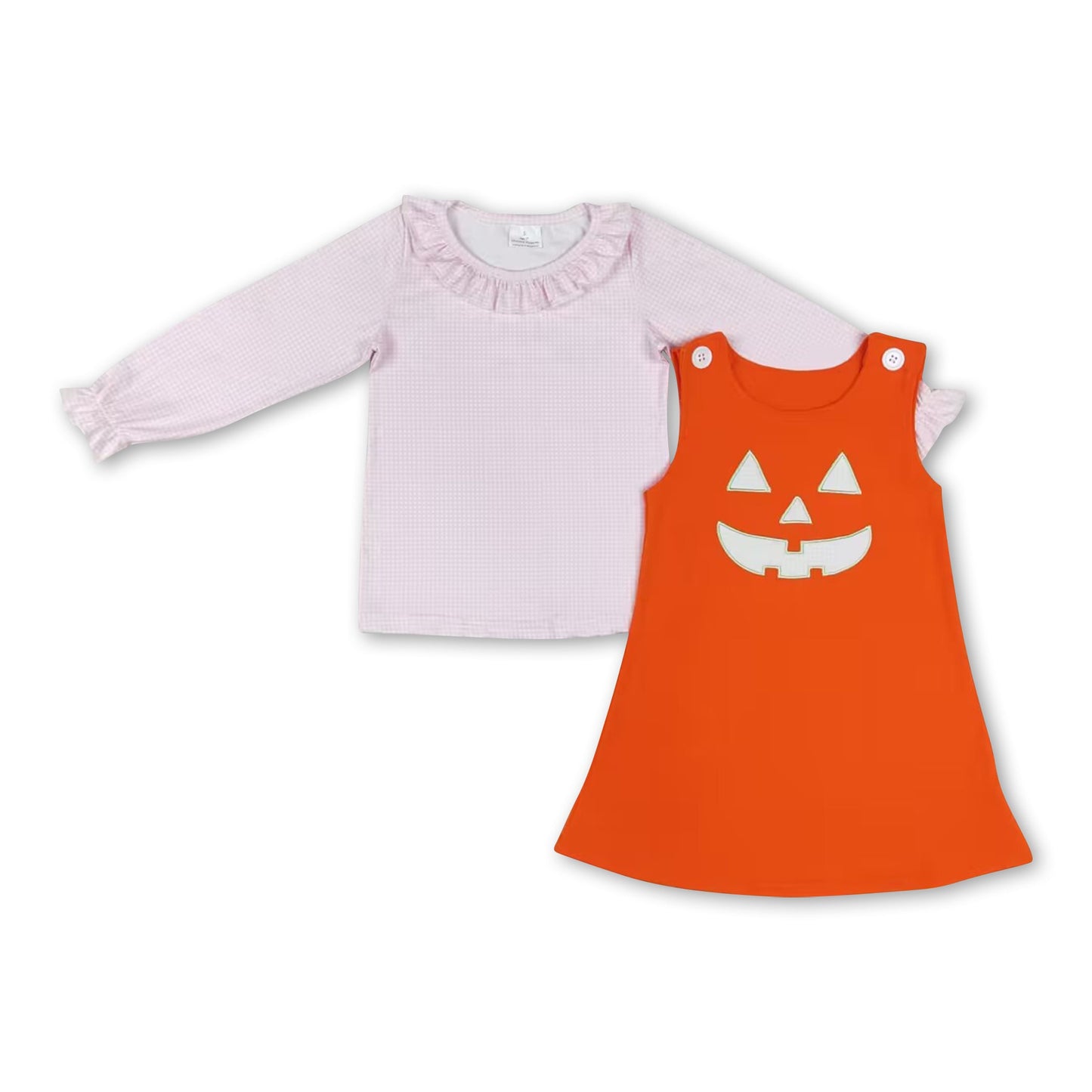 Pink plaid shirt orange sleeveless dress girls Halloween set