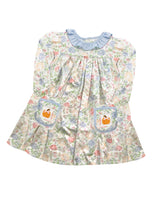Long sleeves pumpkin pockets floral kids girls fall dress