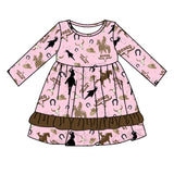 Pink horse rodeo ruffle western girls dresses