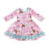 Pink boots hat floral western girls ruffle dresses