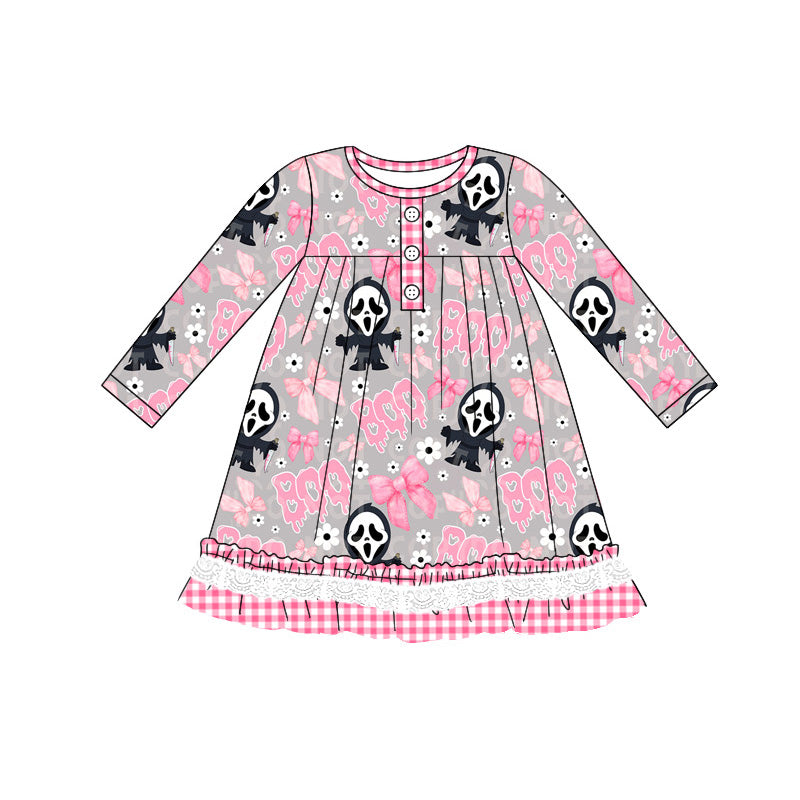 Pink boo bow scream kids girls Halloween ruffle dresses