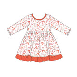 Long sleeves bow ruffle kids girls dresses