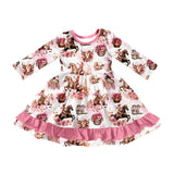 Pink ruffle floral horse rodeo kids girls western dress