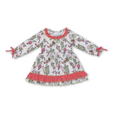 Pink ruffle green face gift Christmas tree girls dresses