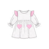 Pink heart polka dots long sleeves girls valentine's dress