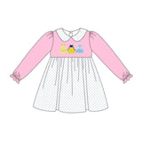Long sleeves pink princess polka dots girls dresses