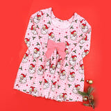 Long sleeves pink plaid santa kids girls Christmas dresses