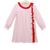 Red ruffle stripe long sleeves baby girls dresses